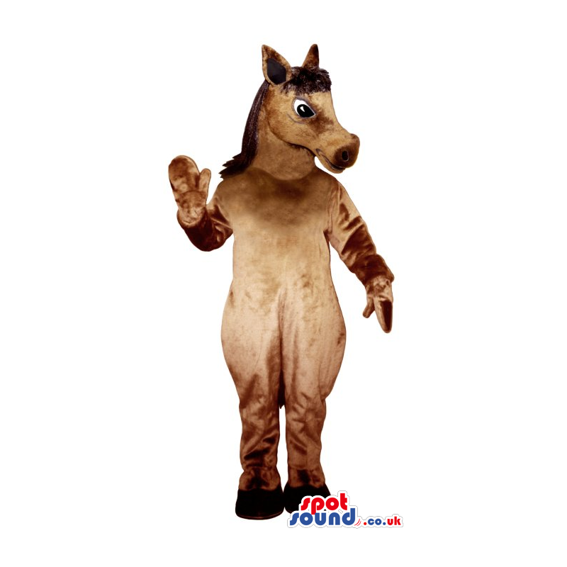All Brown Horse Plush Mascot With Black Eyes And Hair - Custom