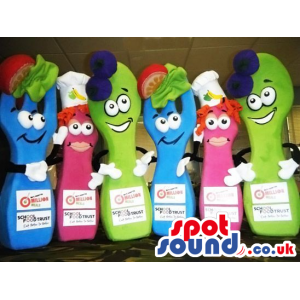 Group Of Colorful Cutlery Mascots With Food And Chef Hats -