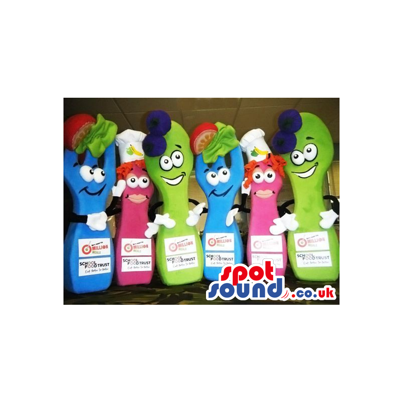 Group Of Colorful Cutlery Mascots With Food And Chef Hats -