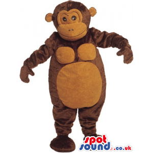 Dark Brown Plush Monkey Mascot With Round Brown Ears And Belly