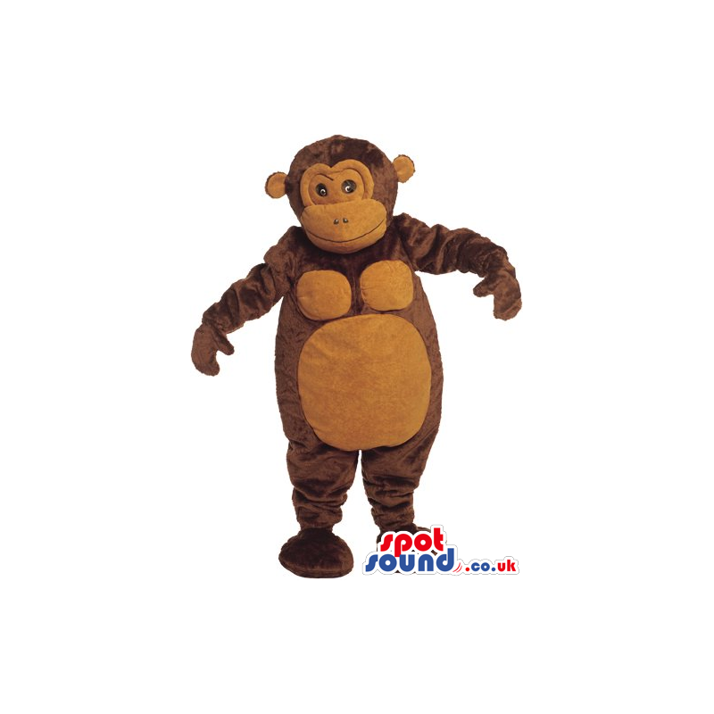 Dark Brown Plush Monkey Mascot With Round Brown Ears And Belly