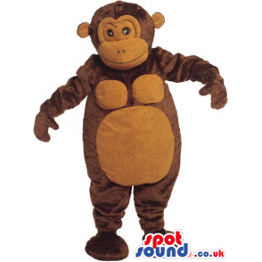 Dark Brown Plush Monkey Mascot With Round Brown Ears And Belly
