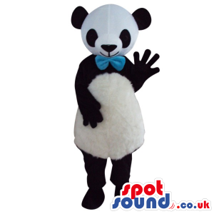 Cute Panda Bear Plush Mascot Wearing A Blue Ribbon - Custom