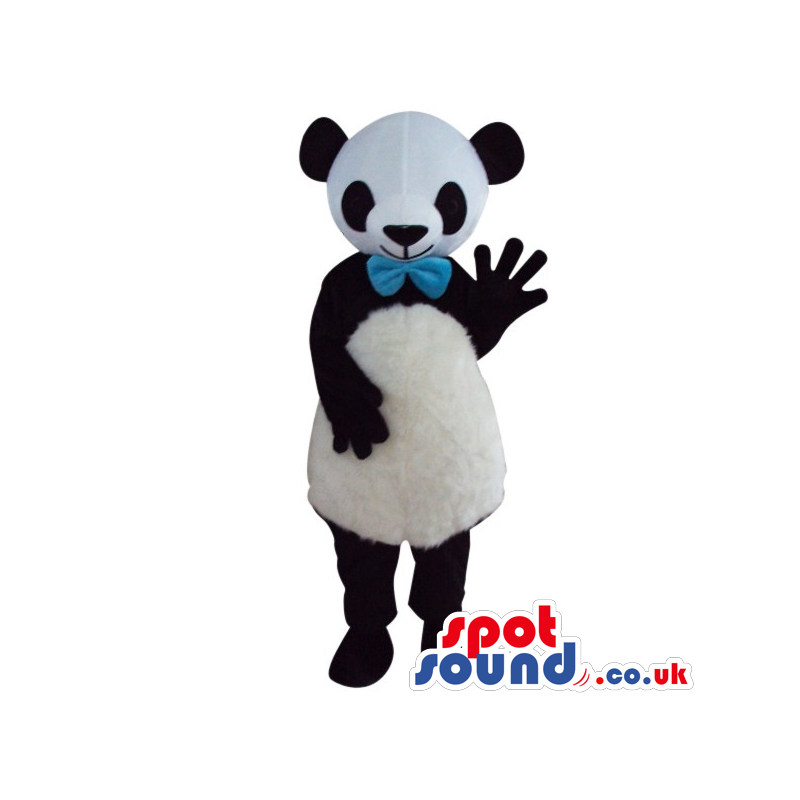 Cute Panda Bear Plush Mascot Wearing A Blue Ribbon - Custom