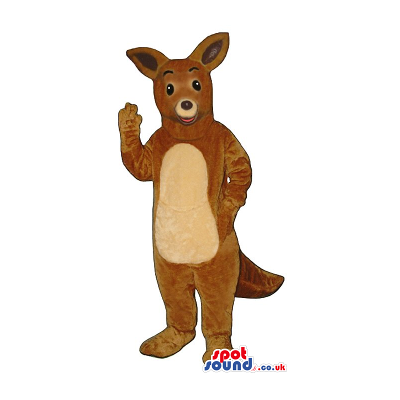 Cute Brown Kangaroo Plush Animal Mascot With A Beige Belly -