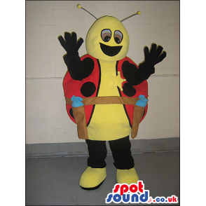 Funny Yellow And Red Ladybird Mascot With Cowboy Gadgets -