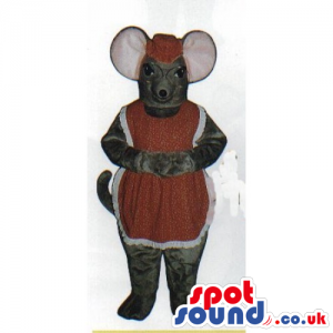 Lady Grey Mouse Plush Mascot Wearing A Dress And Glasses -