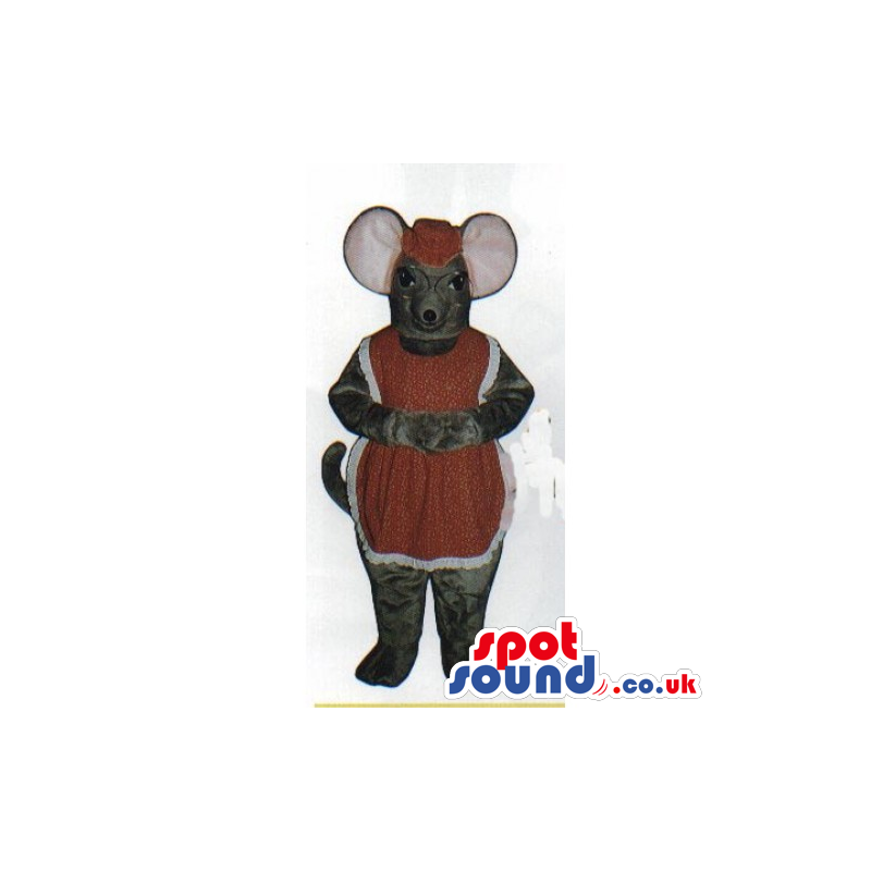 Lady Grey Mouse Plush Mascot Wearing A Dress And Glasses -