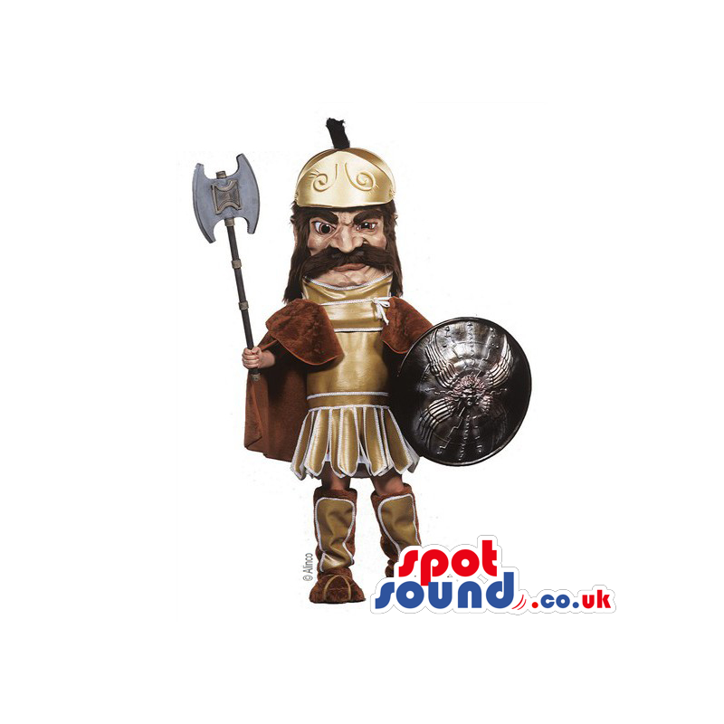 Ancient Roman Character Mascot With An Axe And Shield - Custom