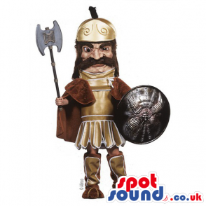 Ancient Roman Character Mascot With An Axe And Shield - Custom