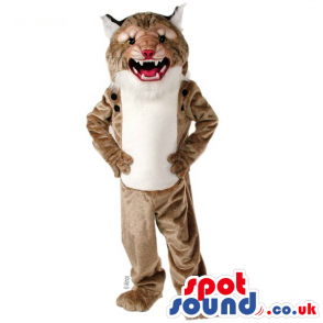 Wildcat Animal Plush Mascot In Beige With A White Belly -