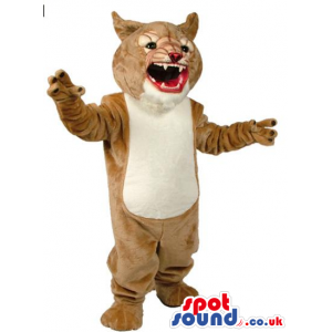Wildcat Animal Plush Mascot In Beige With A White Belly -