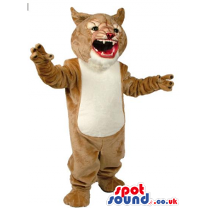 Wildcat Animal Plush Mascot In Beige With A White Belly -