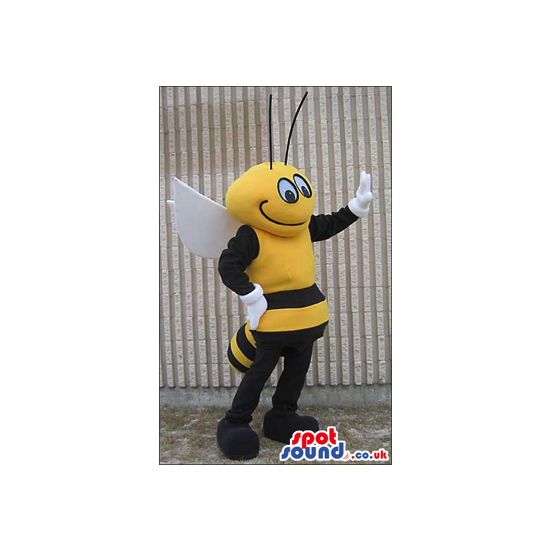 Bee Mascot With White Wings And A Yellow And Black Body -