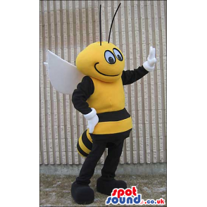 Bee Mascot With White Wings And A Yellow And Black Body -