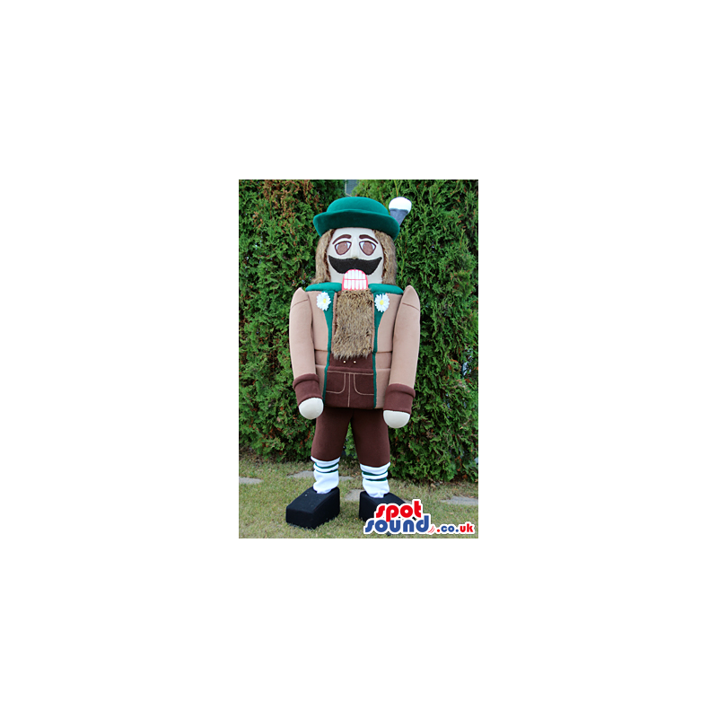 Nut-Cracker Soldier Mascot Wearing Brown And Green Garments -