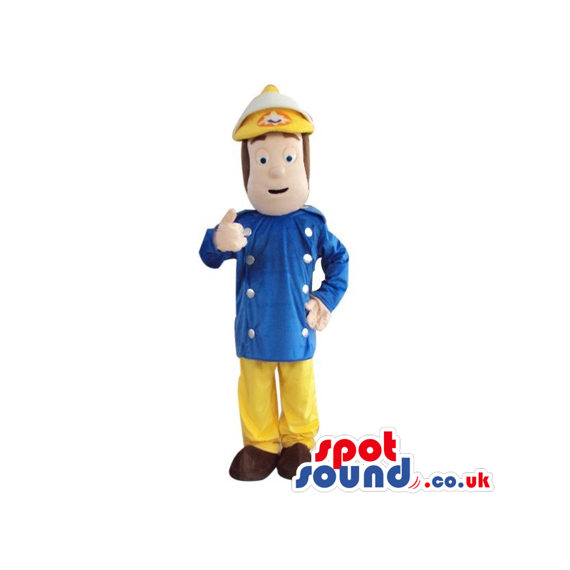 Character Mascot Wearing Fireman Clothes And Tools - Custom