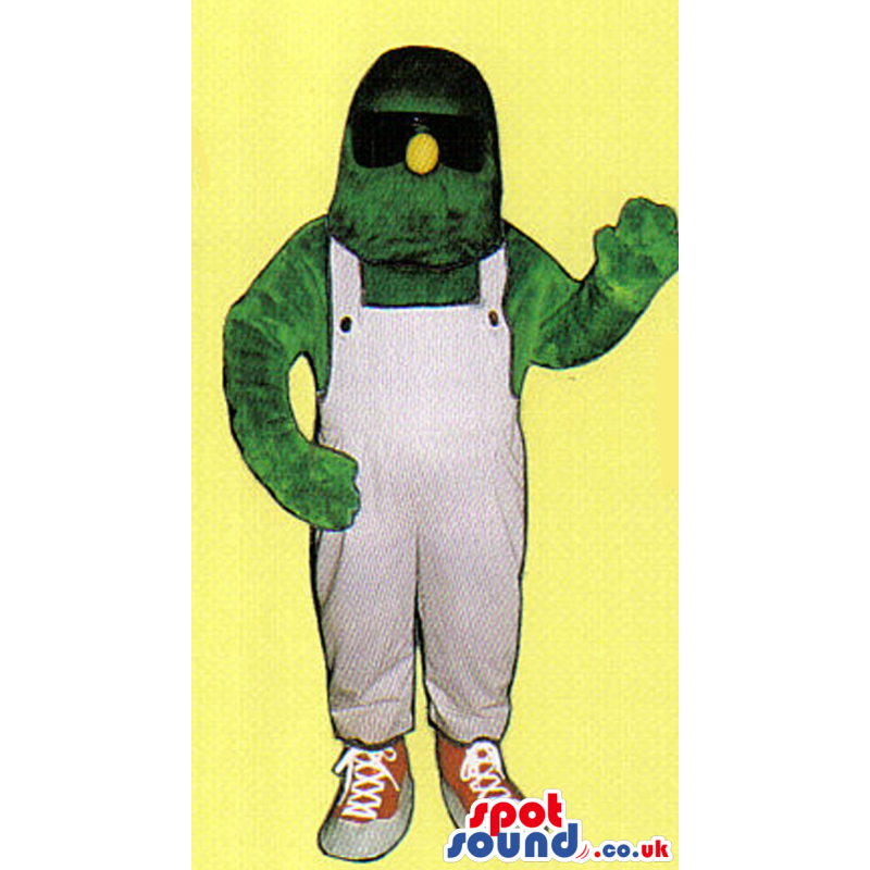 Green Monster Mascot With A Yellow Nose And Overalls - Custom