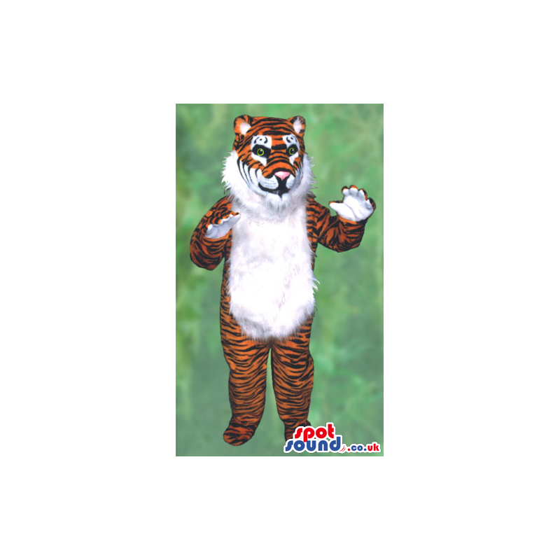 Orange And White Tiger Animal Plush Mascot With A Hairy Belly -