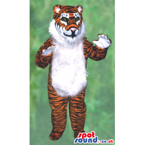 Orange And White Tiger Animal Plush Mascot With A Hairy Belly -