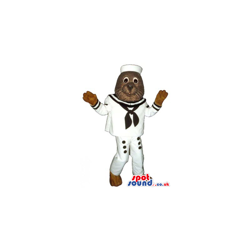 Brown Seal Plush Animal Mascot Wearing Sailor Garments - Custom
