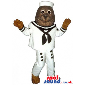 Brown Seal Plush Animal Mascot Wearing Sailor Garments - Custom