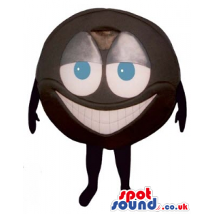 Funny Brown Ball Mascot With Blue Eyes And A Big Smile - Custom