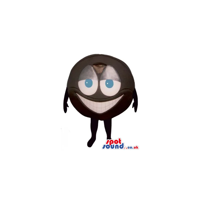 Funny Brown Ball Mascot With Blue Eyes And A Big Smile - Custom