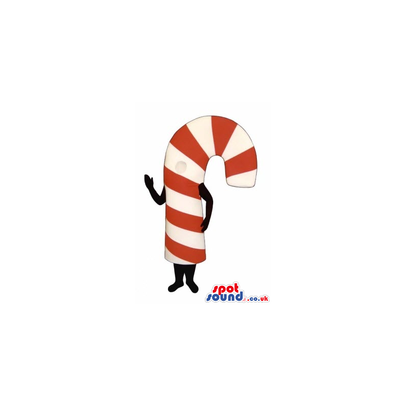Striped White And Red Sweet Candy Cane Christmas Mascot -