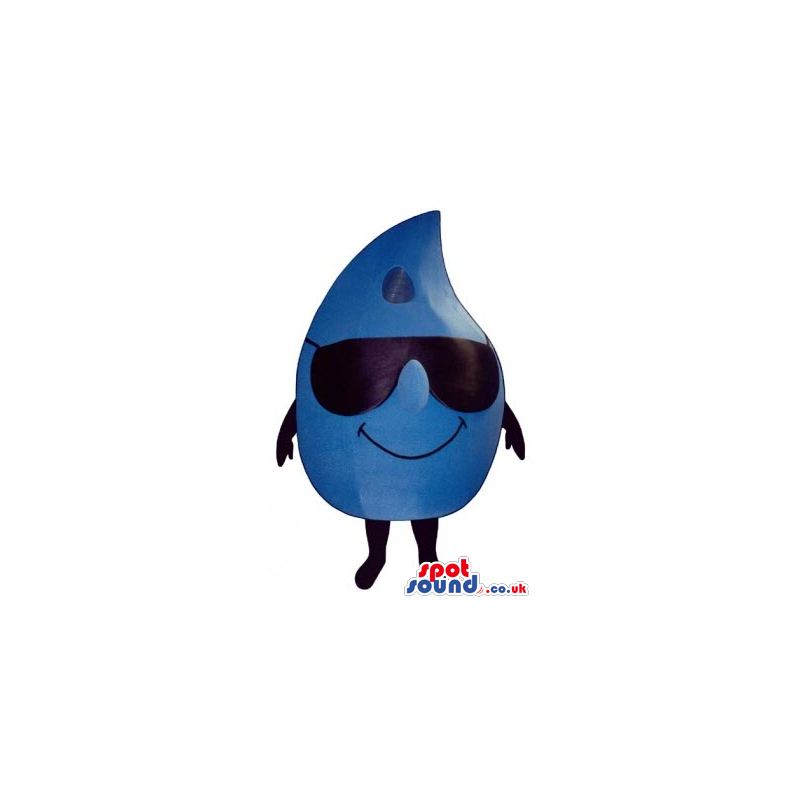 Smiling Blue Drop Of Water Mascot Wearing Sunglasses - Custom