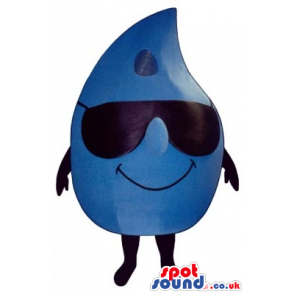 Smiling Blue Drop Of Water Mascot Wearing Sunglasses - Custom
