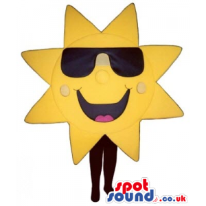 Funny Great Bright Sun Mascot Wearing Big Sunglasses - Custom