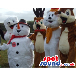 Snowman, Santa Claus, Bear, Rabbit, Reindeer Christmas Mascots