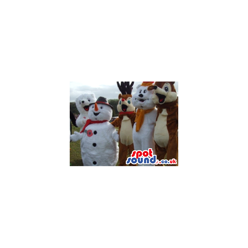 Snowman, Santa Claus, Bear, Rabbit, Reindeer Christmas Mascots