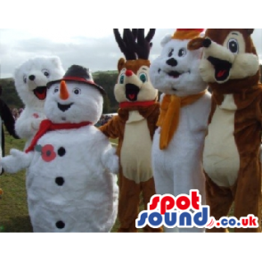 Snowman, Santa Claus, Bear, Rabbit, Reindeer Christmas Mascots