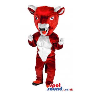 Red and white cow mascot who is giving a dancing pose - Custom