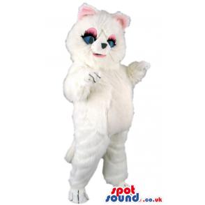Cute white cat mascot standing and showing his paws - Custom