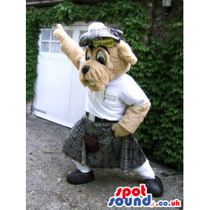 Beige Dog Animal Mascot Wearing Scottish Garments - Custom