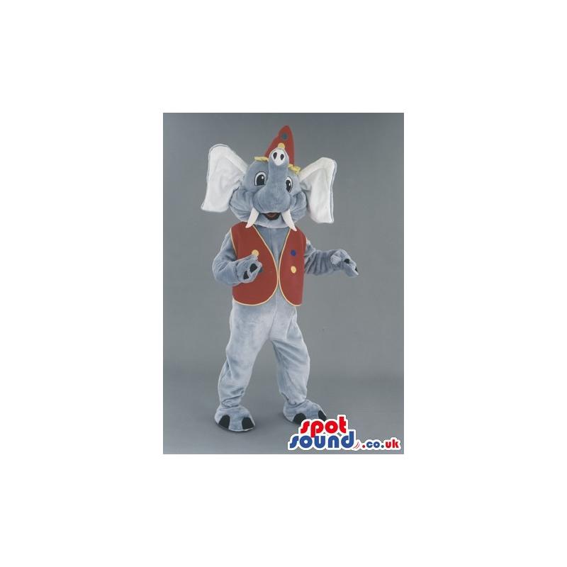 Elephant mascot with a tusk standing with a red jacket - Custom