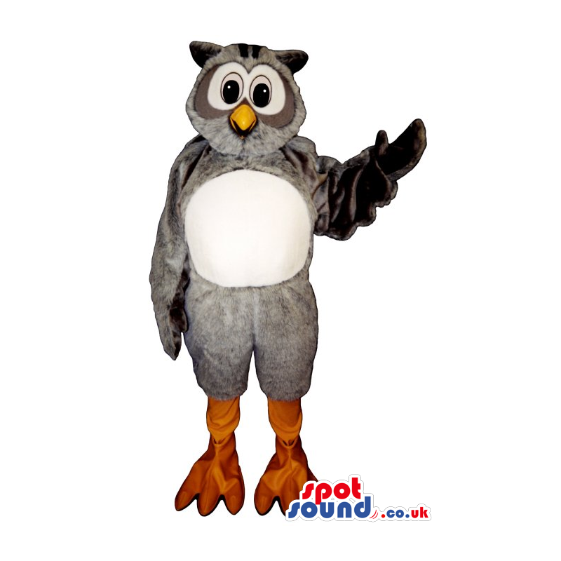 Cute Grey Owl Plush Mascot With Round White Belly And Face -