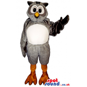 Cute Grey Owl Plush Mascot With Round White Belly And Face -