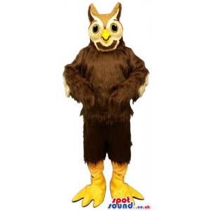 Dark Brown Owl Plush Mascot With Yellow Eyes And Feet - Custom