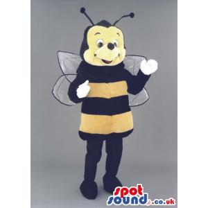 Cute little bumble bee mascot with a happy smile in his face