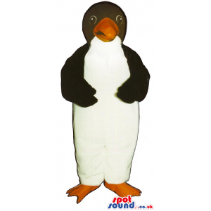 Penguin Bird Plush Mascot With Round Black Eyes And Orange Beak