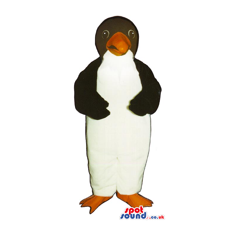 Penguin Bird Plush Mascot With Round Black Eyes And Orange Beak