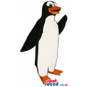 Adorable Black Penguin Mascot With Blue Eyes And White Eyebrows