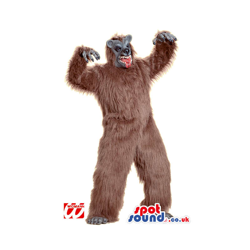 Big Hairy Brown Monster Mascot With Scary Grey Face - Custom