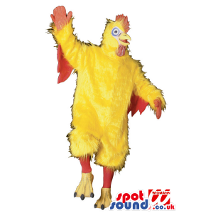 Big Yellow Hairy Chicken Plush Mascot With Red Wings - Custom