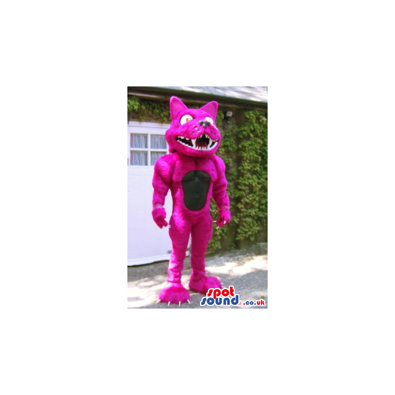 Bright Pink Furious Dog Plush Mascot With Sharp Teeth - Custom
