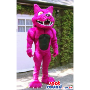 Bright Pink Furious Dog Plush Mascot With Sharp Teeth - Custom